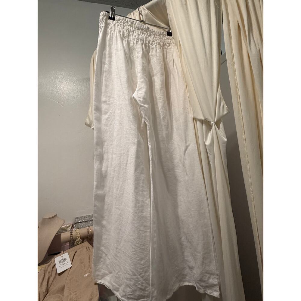 Luisa Positano White Wide Leg Pants 100% Linen Elastic Waist Resort Trousers - Picture 3 of 5